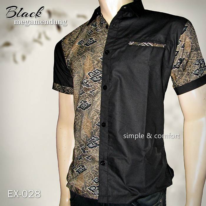  SERAGAM  BATIK Baju  Batik Kombinasi Batik Pria  BLACK 